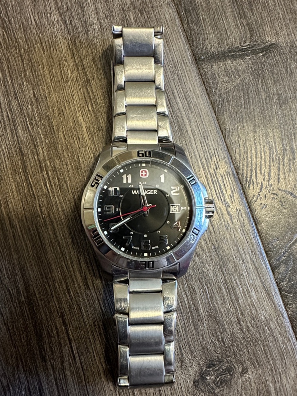 Wenger Men's Silver Stainless Steel Watch with Black Dial SWISS ARMY